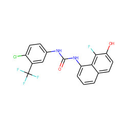 O=C(Nc1ccc(Cl)c(C(F)(F)F)c1)Nc1cccc2ccc(O)c(F)c12 ZINC000084616464