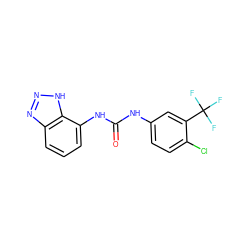 O=C(Nc1ccc(Cl)c(C(F)(F)F)c1)Nc1cccc2nn[nH]c12 ZINC000084615499