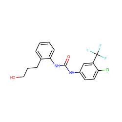 O=C(Nc1ccc(Cl)c(C(F)(F)F)c1)Nc1ccccc1CCCO ZINC000084635494