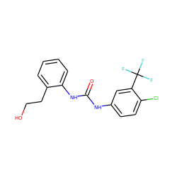 O=C(Nc1ccc(Cl)c(C(F)(F)F)c1)Nc1ccccc1CCO ZINC000084619345