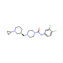 O=C(Nc1ccc(Cl)c(Cl)c1)N1CCN(C[C@@H]2CCCN(C3CC3)C2)CC1 ZINC000084713695