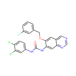 O=C(Nc1ccc(Cl)c(Cl)c1)Nc1cc2ncncc2cc1OCc1cccc(F)c1 ZINC000473145817