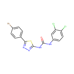 O=C(Nc1ccc(Cl)c(Cl)c1)Nc1nnc(-c2ccc(Br)cc2)s1 ZINC000009046130