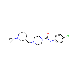 O=C(Nc1ccc(Cl)cc1)N1CCN(C[C@@H]2CCCN(C3CC3)C2)CC1 ZINC000084709001