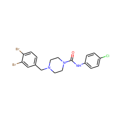 O=C(Nc1ccc(Cl)cc1)N1CCN(Cc2ccc(Br)c(Br)c2)CC1 ZINC000136907698