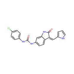 O=C(Nc1ccc(Cl)cc1)Nc1ccc2c(c1)NC(=O)/C2=C\c1ccc[nH]1 ZINC000101353615