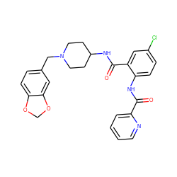 O=C(Nc1ccc(Cl)cc1C(=O)NC1CCN(Cc2ccc3c(c2)OCO3)CC1)c1ccccn1 ZINC000028526391