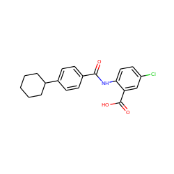 O=C(Nc1ccc(Cl)cc1C(=O)O)c1ccc(C2CCCCC2)cc1 ZINC000113792355