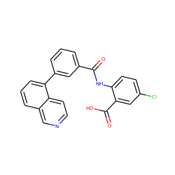 O=C(Nc1ccc(Cl)cc1C(=O)O)c1cccc(-c2cccc3cnccc23)c1 ZINC000113795943