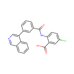 O=C(Nc1ccc(Cl)cc1C(=O)O)c1cccc(-c2cncc3ccccc23)c1 ZINC000113790429