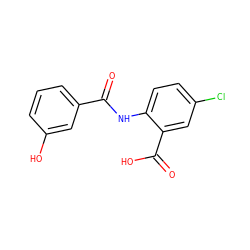 O=C(Nc1ccc(Cl)cc1C(=O)O)c1cccc(O)c1 ZINC000021956565