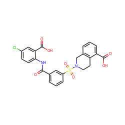 O=C(Nc1ccc(Cl)cc1C(=O)O)c1cccc(S(=O)(=O)N2CCc3c(cccc3C(=O)O)C2)c1 ZINC000040428667