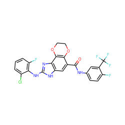 O=C(Nc1ccc(F)c(C(F)(F)F)c1)c1cc2[nH]c(Nc3c(F)cccc3Cl)nc2c2c1OCCO2 ZINC000205302296