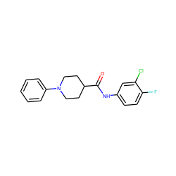 O=C(Nc1ccc(F)c(Cl)c1)C1CCN(c2ccccc2)CC1 ZINC000010342658