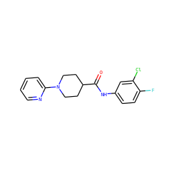 O=C(Nc1ccc(F)c(Cl)c1)C1CCN(c2ccccn2)CC1 ZINC000072946668