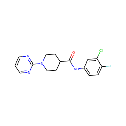 O=C(Nc1ccc(F)c(Cl)c1)C1CCN(c2ncccn2)CC1 ZINC000006767439