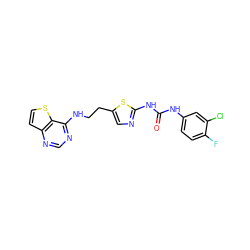 O=C(Nc1ccc(F)c(Cl)c1)Nc1ncc(CCNc2ncnc3ccsc23)s1 ZINC000040421479