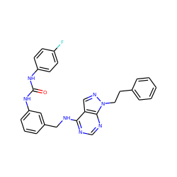 O=C(Nc1ccc(F)cc1)Nc1cccc(CNc2ncnc3c2cnn3CCc2ccccc2)c1 ZINC000103253449