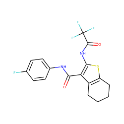 O=C(Nc1ccc(F)cc1)c1c(NC(=O)C(F)(F)F)sc2c1CCCC2 ZINC001772653818