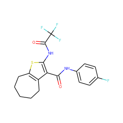 O=C(Nc1ccc(F)cc1)c1c(NC(=O)C(F)(F)F)sc2c1CCCCC2 ZINC001772617406