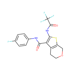 O=C(Nc1ccc(F)cc1)c1c(NC(=O)C(F)(F)F)sc2c1CCOC2 ZINC001772579322