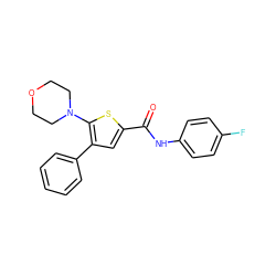 O=C(Nc1ccc(F)cc1)c1cc(-c2ccccc2)c(N2CCOCC2)s1 ZINC000005231590