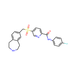 O=C(Nc1ccc(F)cc1)c1ccc(S(=O)(=O)Cc2ccc3c(c2)CCNCC3)cn1 ZINC000049112866