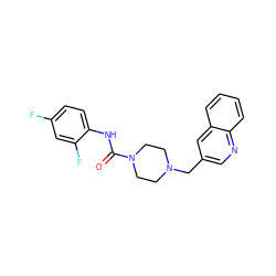 O=C(Nc1ccc(F)cc1F)N1CCN(Cc2cnc3ccccc3c2)CC1 ZINC000138553500