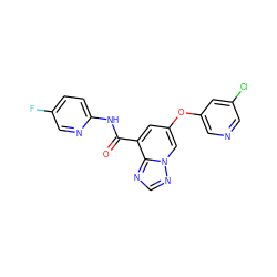 O=C(Nc1ccc(F)cn1)c1cc(Oc2cncc(Cl)c2)cn2ncnc12 ZINC001772657308