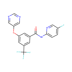 O=C(Nc1ccc(F)cn1)c1cc(Oc2cncnc2)cc(C(F)(F)F)c1 ZINC000096939174