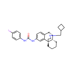 O=C(Nc1ccc(I)cc1)Nc1ccc2c(c1)[C@@]13CCCC[C@H]1[C@@H](C2)N(CC1CCC1)CC3 ZINC000049695225