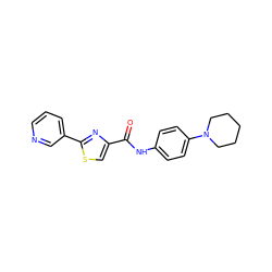 O=C(Nc1ccc(N2CCCCC2)cc1)c1csc(-c2cccnc2)n1 ZINC000029047318