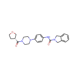 O=C(Nc1ccc(N2CCN(C(=O)[C@@H]3CCOC3)CC2)cc1)N1Cc2ccccc2C1 ZINC000166855751