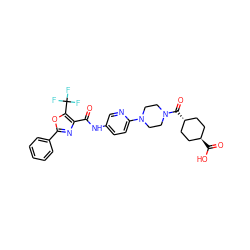 O=C(Nc1ccc(N2CCN(C(=O)[C@H]3CC[C@H](C(=O)O)CC3)CC2)nc1)c1nc(-c2ccccc2)oc1C(F)(F)F ZINC000261174852