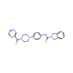 O=C(Nc1ccc(N2CCN(C(=O)c3cnccn3)CC2)cc1)N1Cc2ccccc2C1 ZINC000166179072