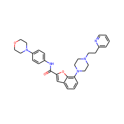 O=C(Nc1ccc(N2CCOCC2)cc1)c1cc2cccc(N3CCN(CCc4ccccn4)CC3)c2o1 ZINC000148844433