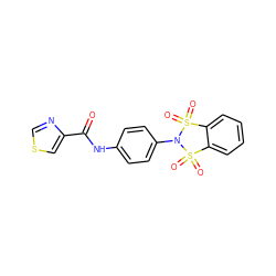 O=C(Nc1ccc(N2S(=O)(=O)c3ccccc3S2(=O)=O)cc1)c1cscn1 ZINC000073158118