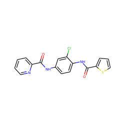 O=C(Nc1ccc(NC(=O)c2cccs2)c(Cl)c1)c1ccccn1 ZINC000082153863