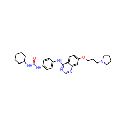 O=C(Nc1ccc(Nc2ncnc3cc(OCCCN4CCCC4)ccc23)cc1)NC1CCCCC1 ZINC000198323263