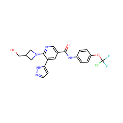 O=C(Nc1ccc(OC(F)(F)Cl)cc1)c1cnc(N2CC(CO)C2)c(-c2ccn[nH]2)c1 ZINC000224428702