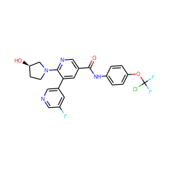 O=C(Nc1ccc(OC(F)(F)Cl)cc1)c1cnc(N2CC[C@@H](O)C2)c(-c2cncc(F)c2)c1 ZINC001772605537