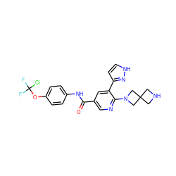 O=C(Nc1ccc(OC(F)(F)Cl)cc1)c1cnc(N2CC3(CNC3)C2)c(-c2cc[nH]n2)c1 ZINC001772625742