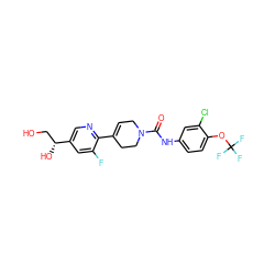 O=C(Nc1ccc(OC(F)(F)F)c(Cl)c1)N1CC=C(c2ncc([C@H](O)CO)cc2F)CC1 ZINC000141057385