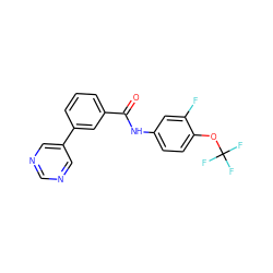 O=C(Nc1ccc(OC(F)(F)F)c(F)c1)c1cccc(-c2cncnc2)c1 ZINC000224334184