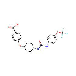 O=C(Nc1ccc(OC(F)(F)F)cc1)N[C@H]1CC[C@@H](Oc2ccc(C(=O)O)cc2)CC1 ZINC000102712860