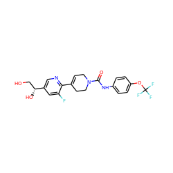 O=C(Nc1ccc(OC(F)(F)F)cc1)N1CC=C(c2ncc([C@H](O)CO)cc2F)CC1 ZINC000141056974