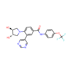 O=C(Nc1ccc(OC(F)(F)F)cc1)c1ccc(N2C[C@H](O)[C@@H](O)C2)c(-c2cncnc2)c1 ZINC000224432906