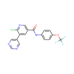 O=C(Nc1ccc(OC(F)(F)F)cc1)c1cnc(Cl)c(-c2cncnc2)c1 ZINC000205958252