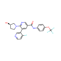 O=C(Nc1ccc(OC(F)(F)F)cc1)c1cnc(N2CC[C@@H](O)C2)c(-c2cnccc2F)c1 ZINC001772617430