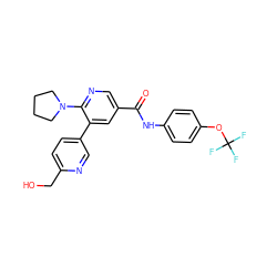 O=C(Nc1ccc(OC(F)(F)F)cc1)c1cnc(N2CCCC2)c(-c2ccc(CO)nc2)c1 ZINC001772628851